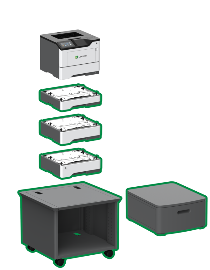 Lexmark M3350 with optional trays and stand
