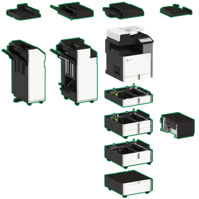 Lexmark XC9525 optional trays, finishers and cabinet