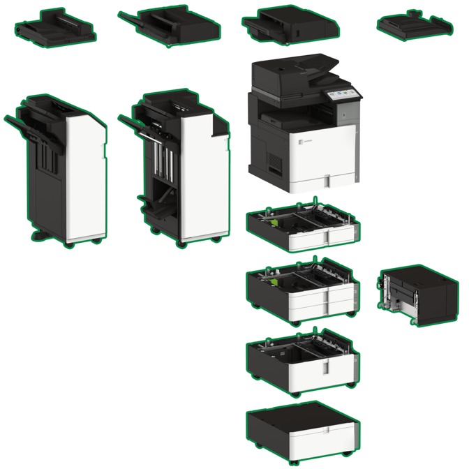 Lexmark XC9655 optional trays, finishers and cabinet